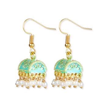 Gold Plated Traditional Meenakari Handcrafted Mint Pearl Jhumki Earrings for Women/Girls(E3074Min) 3