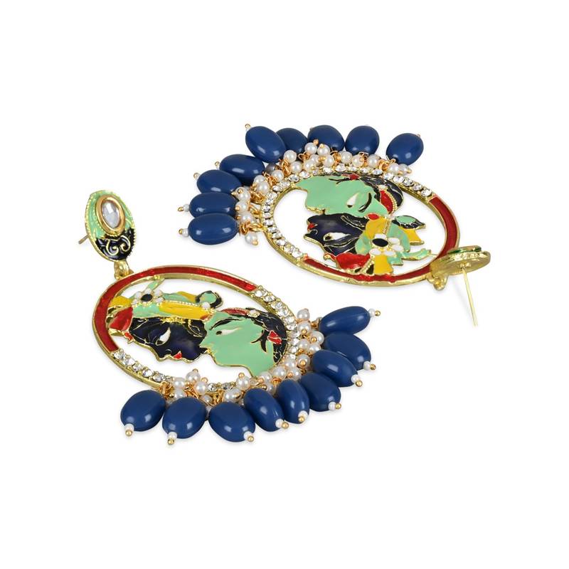 Gold Plated Traditional Meenakari Temple Radha Krishna Jhumka Earrings for Women and Girls 