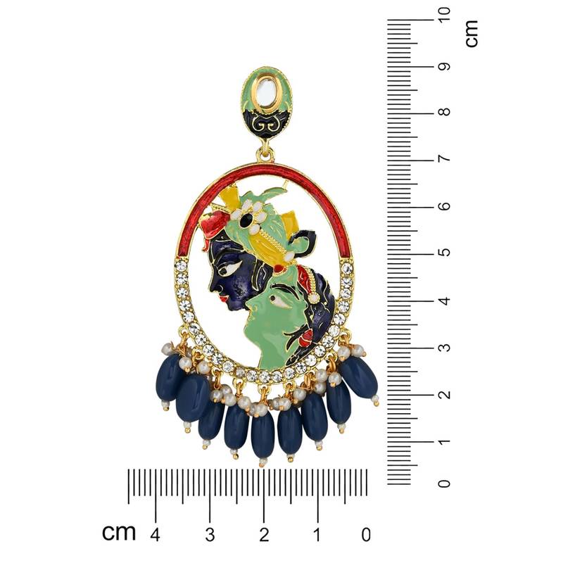 Gold Plated Traditional Meenakari Temple Radha Krishna Jhumka Earrings for Women and Girls 