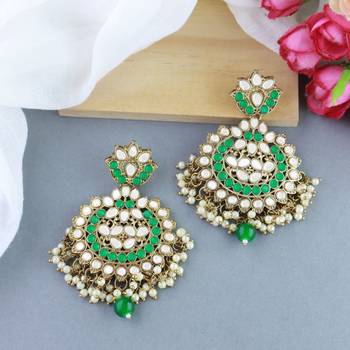 Gold Plated Traditional Kundan & Stone Studded Chandbali Earrings For Women 1