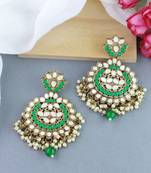 Gold Plated Traditional Kundan & Stone Studded Chandbali Earrings For Women