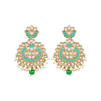 Gold Plated Traditional Kundan & Stone Studded Chandbali Earrings For Women 2