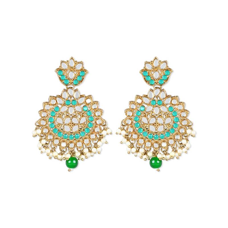 Gold Plated Traditional Kundan & Stone Studded Chandbali Earrings For Women