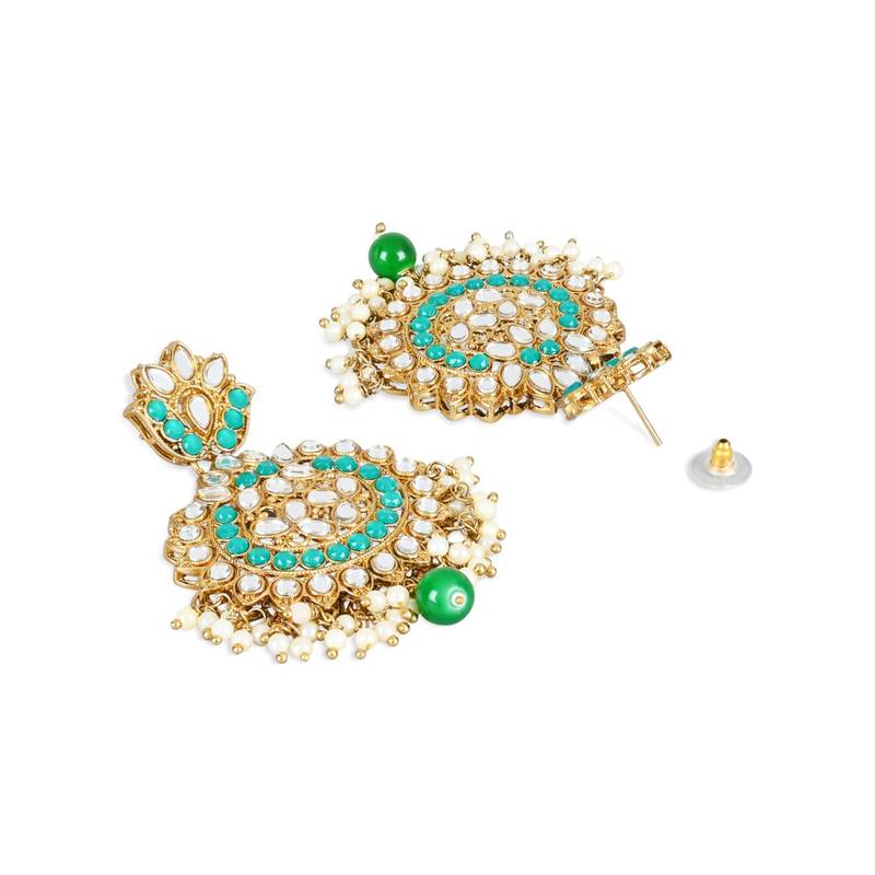 Gold Plated Traditional Kundan & Stone Studded Chandbali Earrings For Women