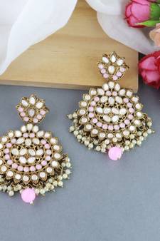 I Jewels Gold Plated Traditional Kundan & Stone Studded Chandbali Earrings For Women(E3078Pi)