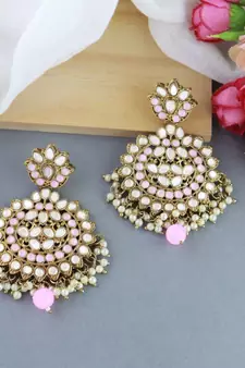 I Jewels Gold Plated Traditional Kundan & Stone Studded Chandbali Earrings For Women(E3078Pi)