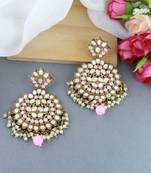 I Jewels Gold Plated Traditional Kundan & Stone Studded Chandbali Earrings For Women(E3078Pi)
