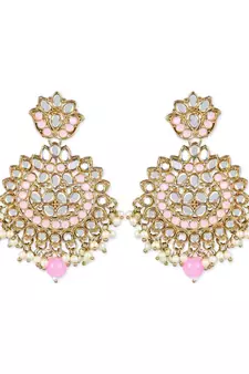 I Jewels Gold Plated Traditional Kundan & Stone Studded Chandbali Earrings For Women(E3078Pi)