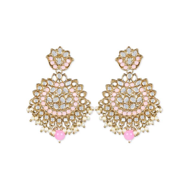 I Jewels Gold Plated Traditional Kundan & Stone Studded Chandbali Earrings For Women(E3078Pi)