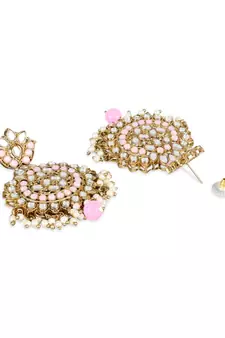 I Jewels Gold Plated Traditional Kundan & Stone Studded Chandbali Earrings For Women(E3078Pi)