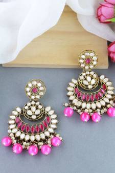 Gold Plated Traditional Kundan & Stone Studded Chandbali Earrings For Women(E3079Q)