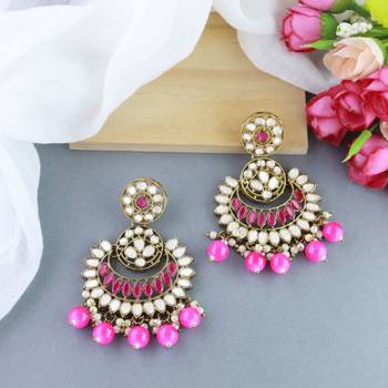 Gold Plated Traditional Kundan & Stone Studded Chandbali Earrings For Women(E3079Q) 1
