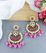 Gold Plated Traditional Kundan & Stone Studded Chandbali Earrings For Women(E3079Q)