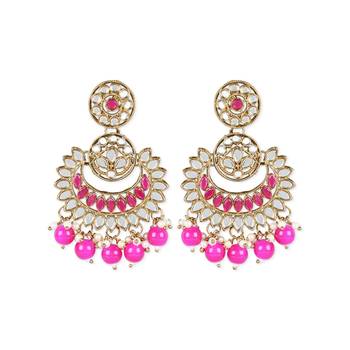 Gold Plated Traditional Kundan & Stone Studded Chandbali Earrings For Women(E3079Q) 2