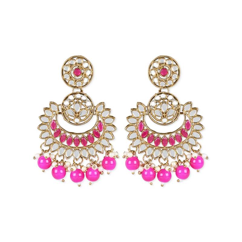 Gold Plated Traditional Kundan & Stone Studded Chandbali Earrings For Women(E3079Q)