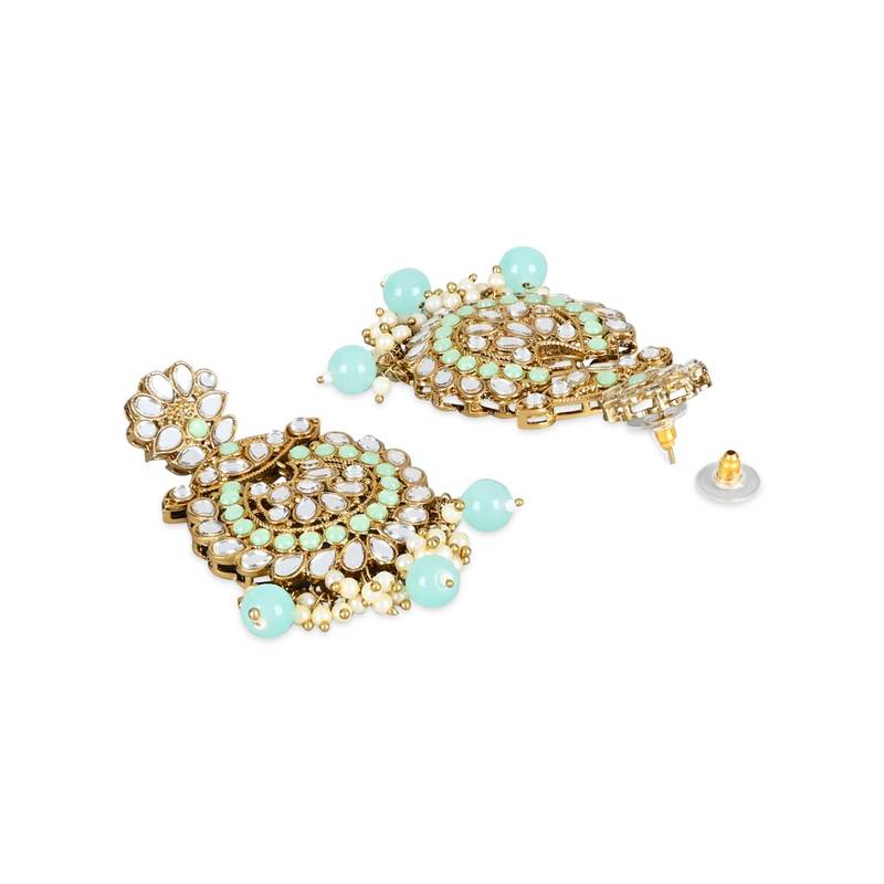 I Jewels Gold Plated Traditional Kundan & Stone Studded Chandbali Earrings For Women(E3080Min)