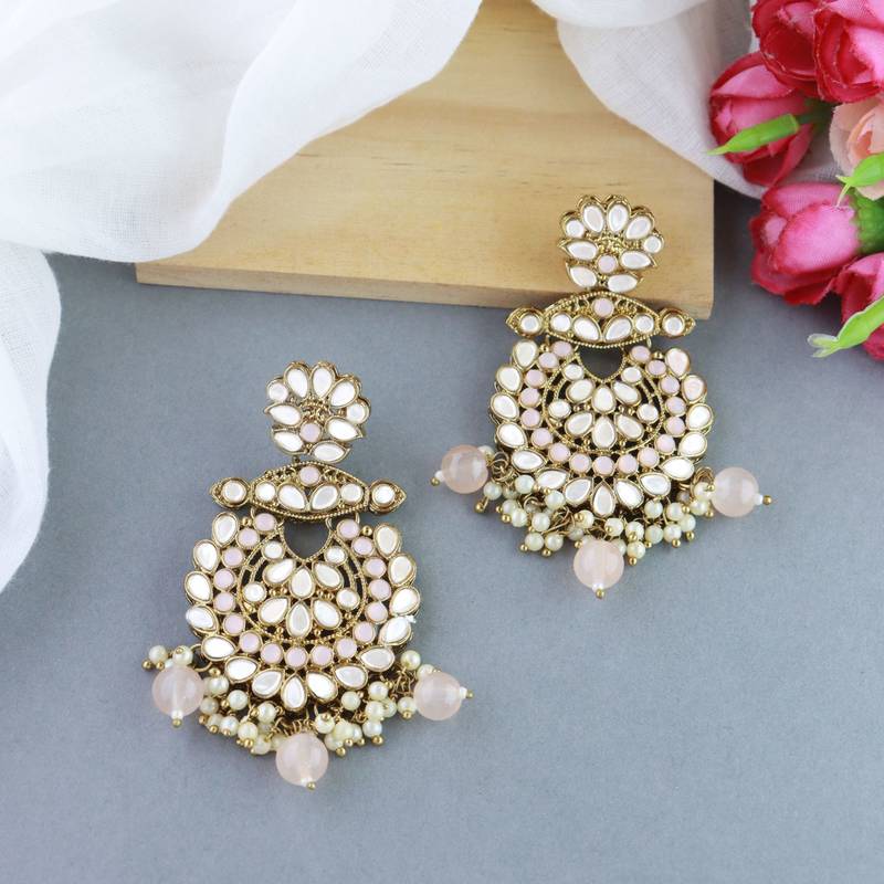 I Jewels Gold Plated Traditional Kundan & Stone Studded Chandbali Earrings For Women(E3080Pe)