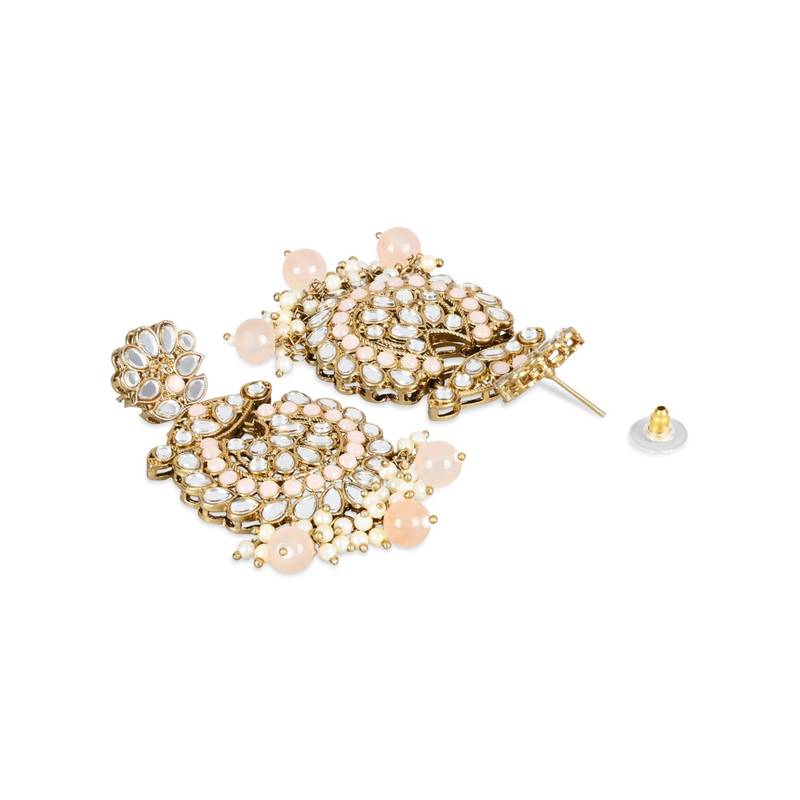 I Jewels Gold Plated Traditional Kundan & Stone Studded Chandbali Earrings For Women(E3080Pe)