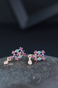 Valentine's Special Rose Gold Plated Glittering Crystal AD Stone Studs Earrings for Women & Girls 