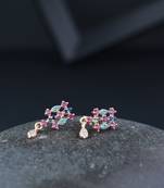 Valentine's Special Rose Gold Plated Glittering Crystal AD Stone Studs Earrings for Women & Girls 