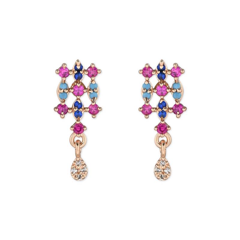 Valentine's Special Rose Gold Plated Glittering Crystal AD Stone Studs Earrings for Women & Girls 