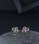 Valentine's Special Rose Gold Plated Glittering Crystal AD Stone Studs Earrings for Women & Girls 