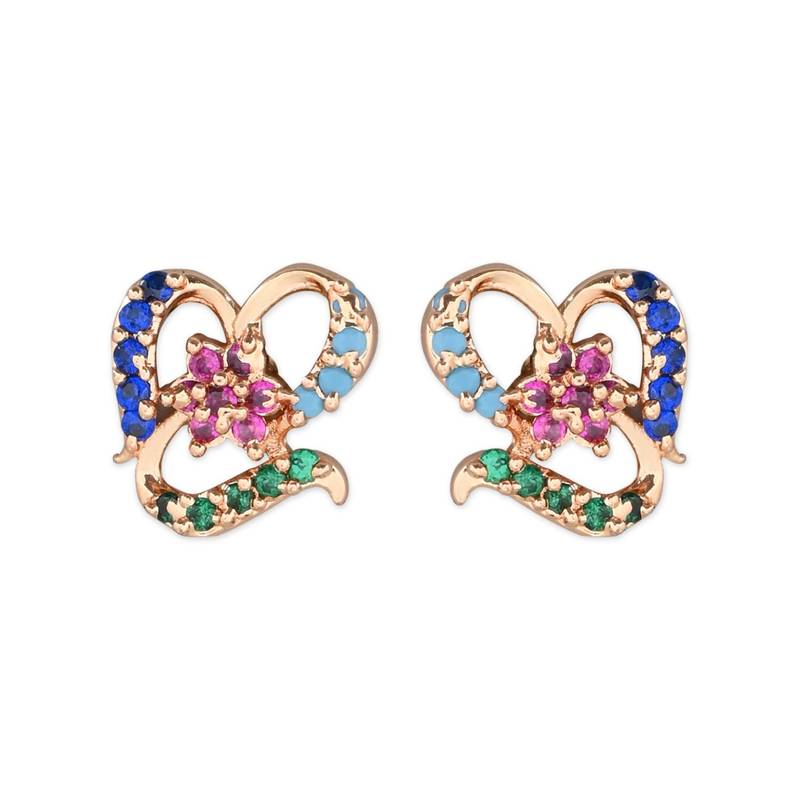 Valentine's Special Rose Gold Plated Glittering Crystal AD Stone Studs Earrings for Women & Girls 