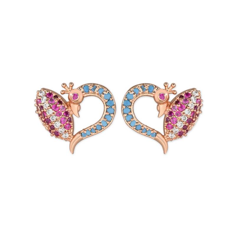 Valentine's Special Rose Gold Plated Glittering Crystal AD Stone Studs Earrings for Women & Girls 