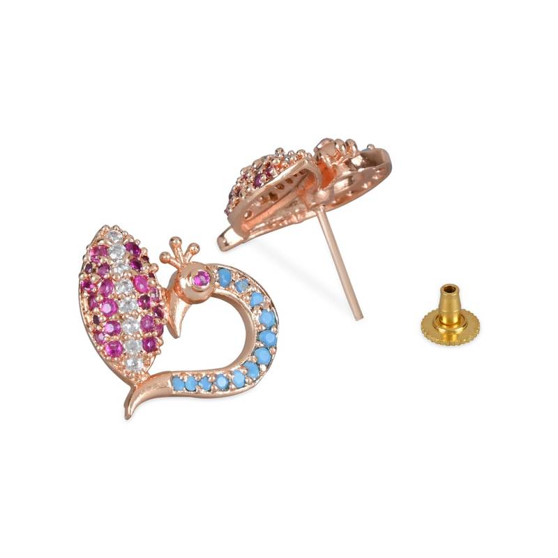 Valentine's Special Rose Gold Plated Glittering Crystal AD Stone Studs Earrings for Women & Girls 