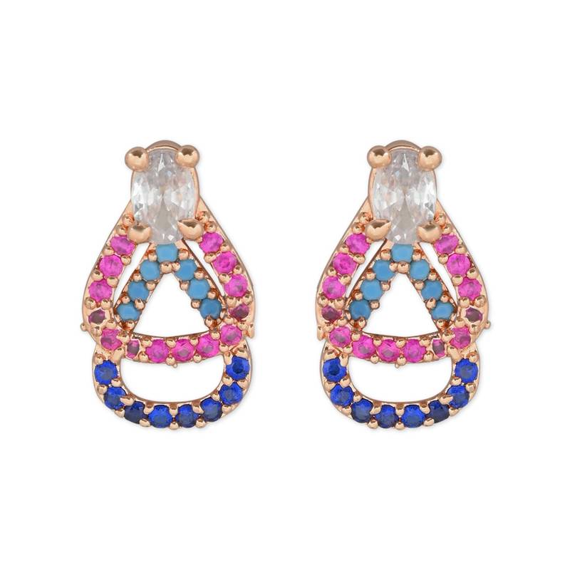 Valentine's Special Rose Gold Plated Glittering Crystal AD Stone Studs Earrings for Women & Girls 