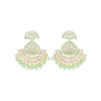 Gold Plated Traditional Handcrafted Pearl Kundan Beaded Earrings for Women/Girls  1