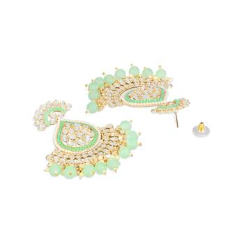 Gold Plated Traditional Handcrafted Pearl Kundan Beaded Earrings for Women/Girls  2