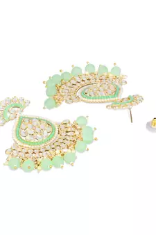 Gold Plated Traditional Handcrafted Pearl Kundan Beaded Earrings for Women/Girls 