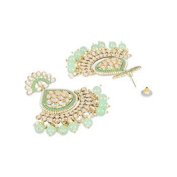 Gold Plated Traditional Handcrafted Pearl Kundan Beaded Earrings for Women/Girls  4