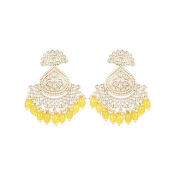 Gold Plated Traditional Handcrafted Pearl Kundan Beaded Earrings for Women/Girls  1