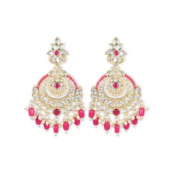 Gold Plated Traditional Handcrafted Pearl Kundan Beaded Earrings for Women/Girls  1