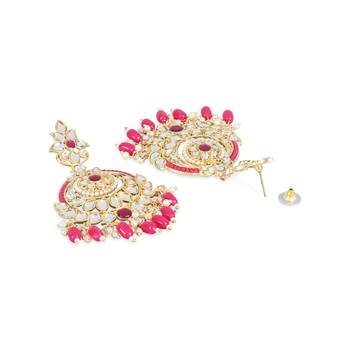 Gold Plated Traditional Handcrafted Pearl Kundan Beaded Earrings for Women/Girls  2