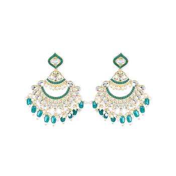 Gold Plated Traditional Handcrafted Pearl Kundan Beaded Earrings for Women/Girls  1