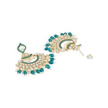 Gold Plated Traditional Handcrafted Pearl Kundan Beaded Earrings for Women/Girls  2