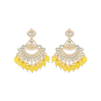 Gold Plated Traditional Handcrafted Pearl Kundan Beaded Earrings for Women/Girls  1