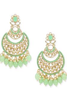 Gold Plated Traditional Handcrafted Pearl Kundan Beaded Chandbali Earrings for Women/Girls 