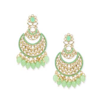 Gold Plated Traditional Handcrafted Pearl Kundan Beaded Chandbali Earrings for Women/Girls  1