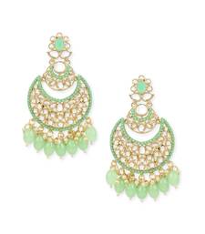 Gold Plated Traditional Handcrafted Pearl Kundan Beaded Chandbali Earrings for Women/Girls 
