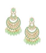 Gold Plated Traditional Handcrafted Pearl Kundan Beaded Chandbali Earrings for Women/Girls 