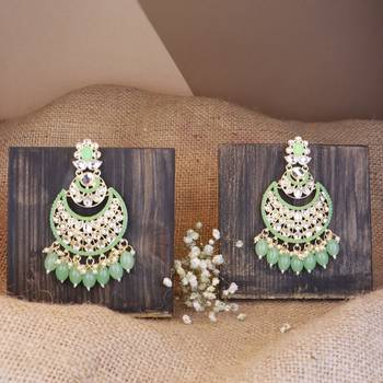 Gold Plated Traditional Handcrafted Pearl Kundan Beaded Chandbali Earrings for Women/Girls  2