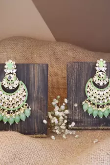 Gold Plated Traditional Handcrafted Pearl Kundan Beaded Chandbali Earrings for Women/Girls 