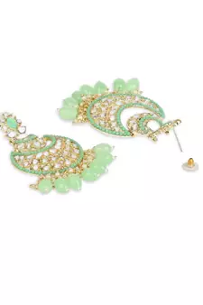 Gold Plated Traditional Handcrafted Pearl Kundan Beaded Chandbali Earrings for Women/Girls 