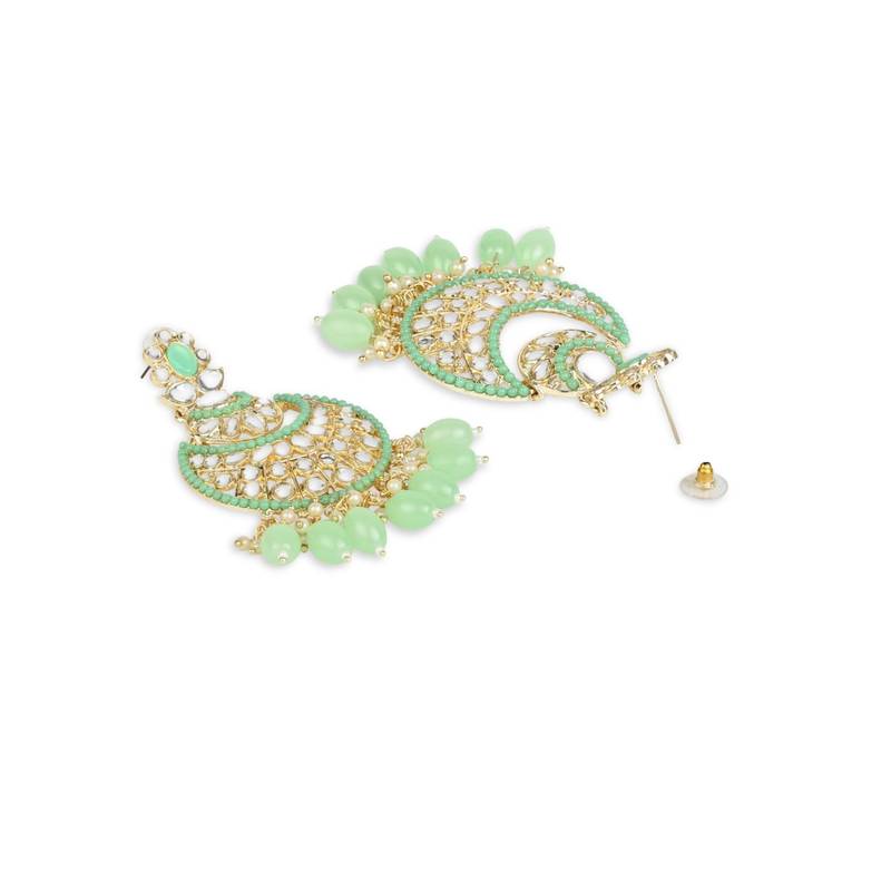 Gold Plated Traditional Handcrafted Pearl Kundan Beaded Chandbali Earrings for Women/Girls 