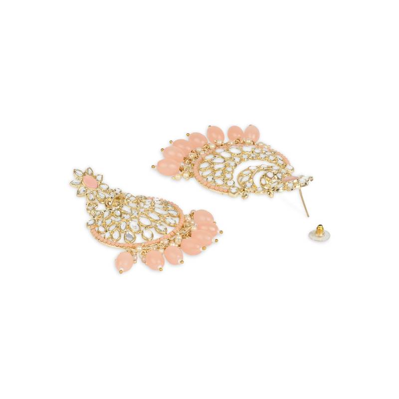 Gold Plated Traditional Handcrafted Pearl Kundan Beaded Chandbali Earrings for Women/Girls 
