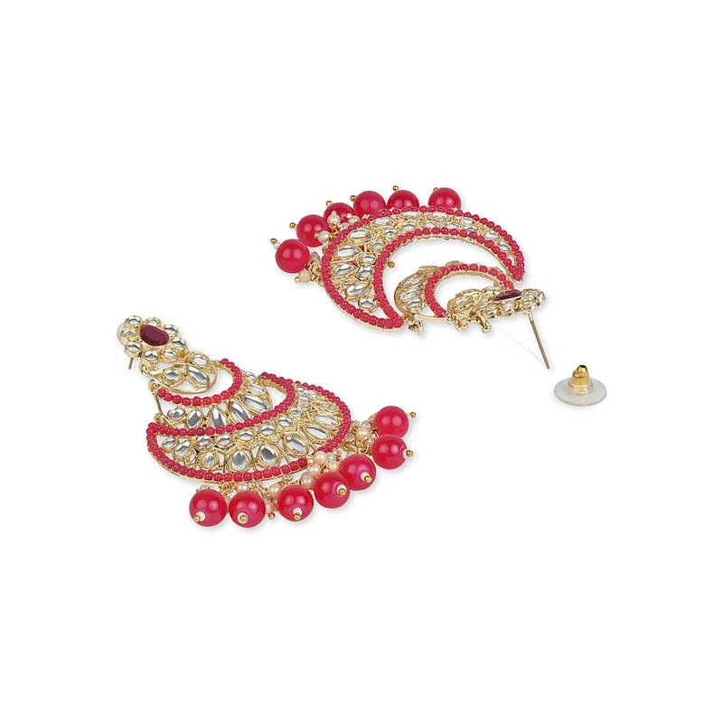 Gold Plated Traditional Handcrafted Pearl Kundan Beaded Chandbali Earrings for Women/Girls 